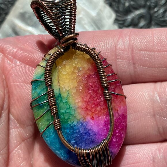 Rainbow Quartz Wire Wrapped Tree of Life Pendant Crystal Stone Jewelry - Picture 5 of 6